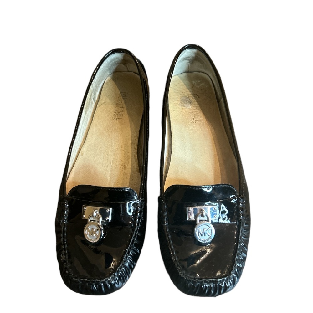 Michael Kors Black Patent Leather Loafers with Silver Hardware
